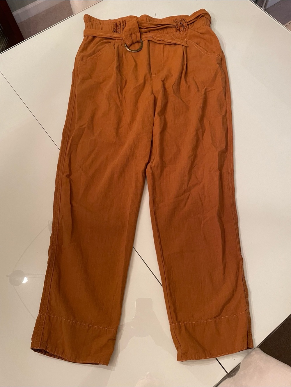 Anthropologie Men's Paperbag Waist Chinos in Rust Orange
